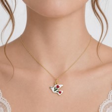 Breloque Oiseau Fleurs en Émail Acier Inoxydable Doré 14x13mm