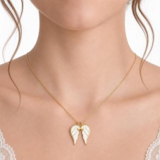 Breloque Ailes d'Ange en Émail Acier Inoxydable Doré 23x23mm