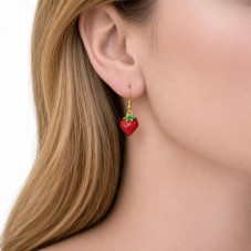 Breloque Fraise 3D en Émail Acier Inoxydable Doré 15x11mm