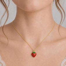 Breloque Fraise 3D en Émail Acier Inoxydable Doré 15x11mm
