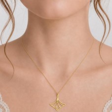 Breloque Feuille de Ginkgo Stylisée en Acier Inoxydable Doré 20x19mm