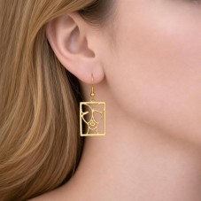 Breloque Cadre Visage Femme Papillon Onirique en Acier Inoxydable Doré 26x18mm