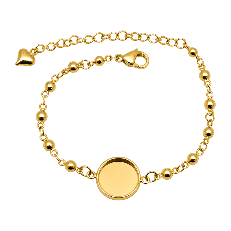 Support Bracelet en Acier Inoxydable Doré avec Perles pour Cabochon 12mm