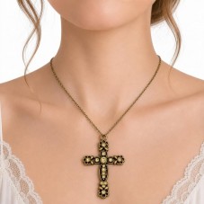 Grand Pendentif Croix Bronze avec Strass 58x38mm