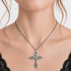 Breloque Pendentif Croix Argentée Gothique 50x35mm
