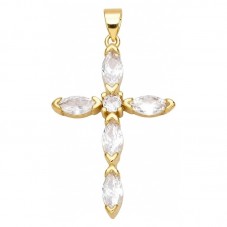 Breloque Pendentif Croix Métal Doré Zircon Transparent 42x25mm pour la Creation de Bijoux Fantaisie - DIY