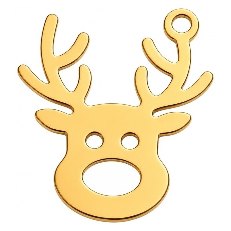 Breloque Rudolph Renne de Noël en Acier Inoxydable Doré 16x13mm