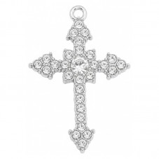 Breloque Pendentif Croix Argenté Strass Gothique 34x23mm pour la Creation de Bijoux Fantaisie - DIY