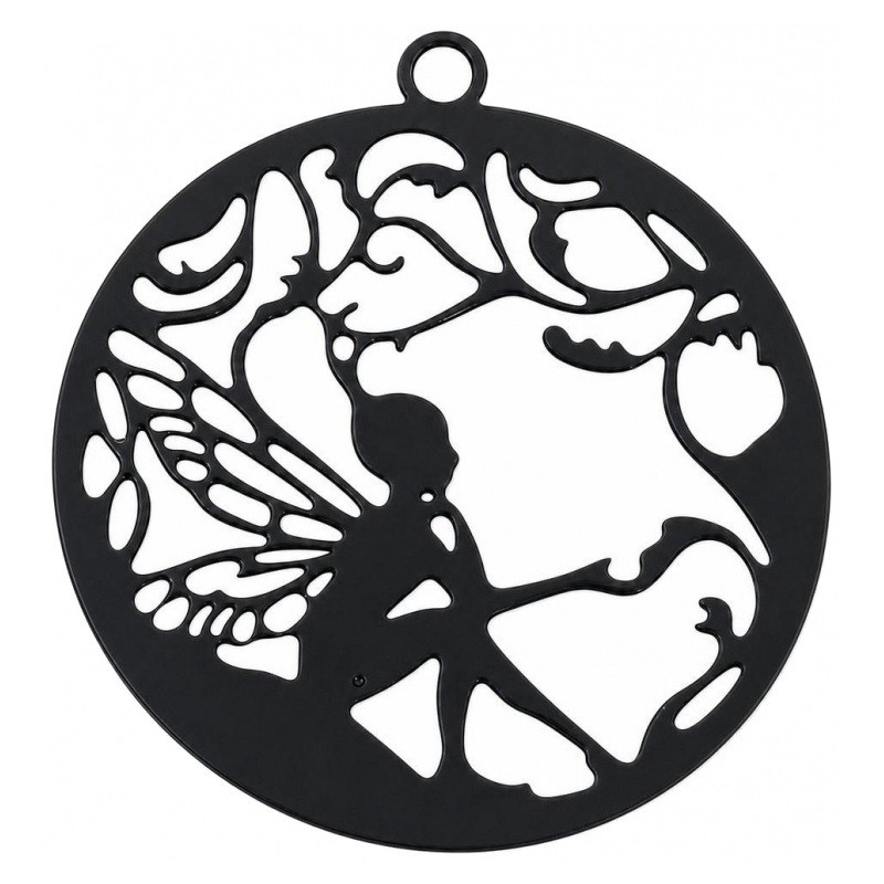 4 Breloques Pendentif Fée Estampe Filigrane Ajouré Noir 22x20mm