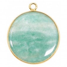 Breloque Ronde en Pierre Naturelle Amazonite Métal Doré 30mm pour la Création de Bijoux Fantaisie - DIY
