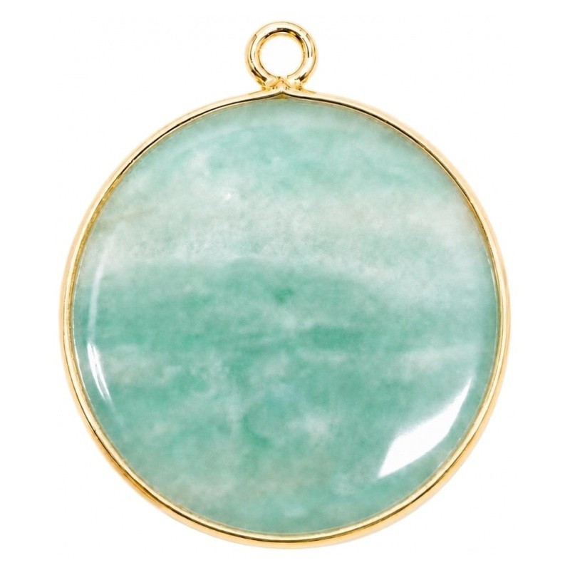 Breloque Ronde en Pierre Naturelle Amazonite Métal Doré 30mm