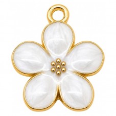 2 Breloques Fleur Émail Blanc Métal Doré 17x15mm pour la Création de Bijoux Fantaisie - DIY