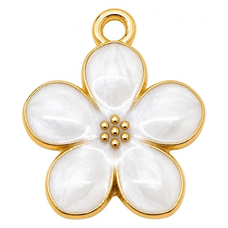 2 Breloques Fleur Émail Blanc Métal Doré 17x15mm