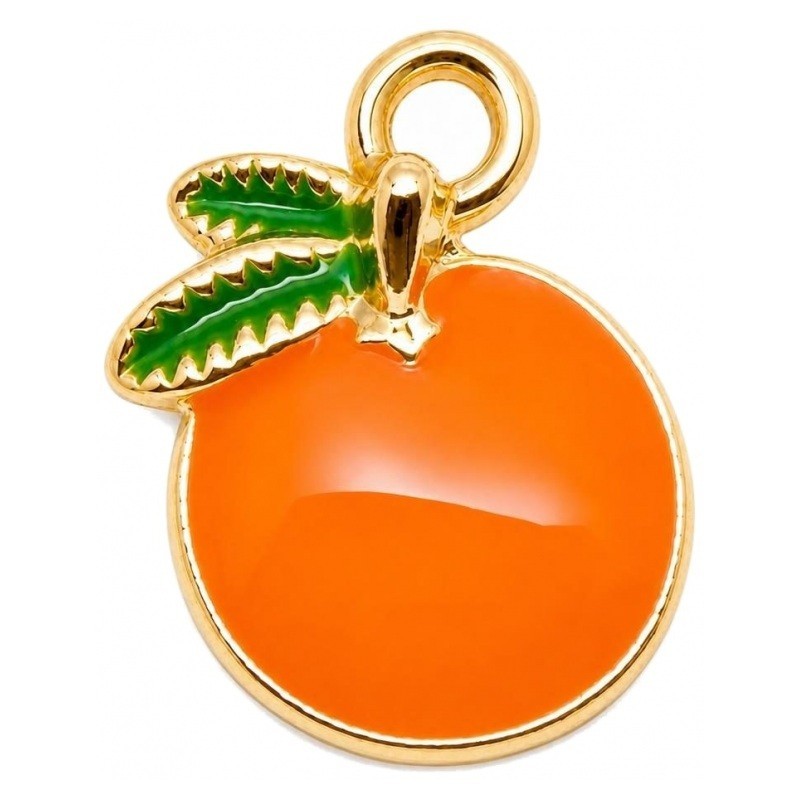 2 Breloques Orange Fruit Métal Doré 16x13mm