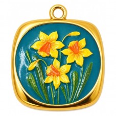 Breloque Jonquilles en Émail Acier Inoxydable Doré 23x19mm pour la Création de Bijoux Fantaisie - DIY