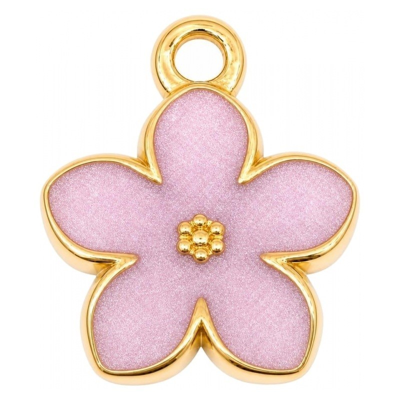 Breloque Fleur en Émail Rose Acier Inoxydable Doré 12x10mm