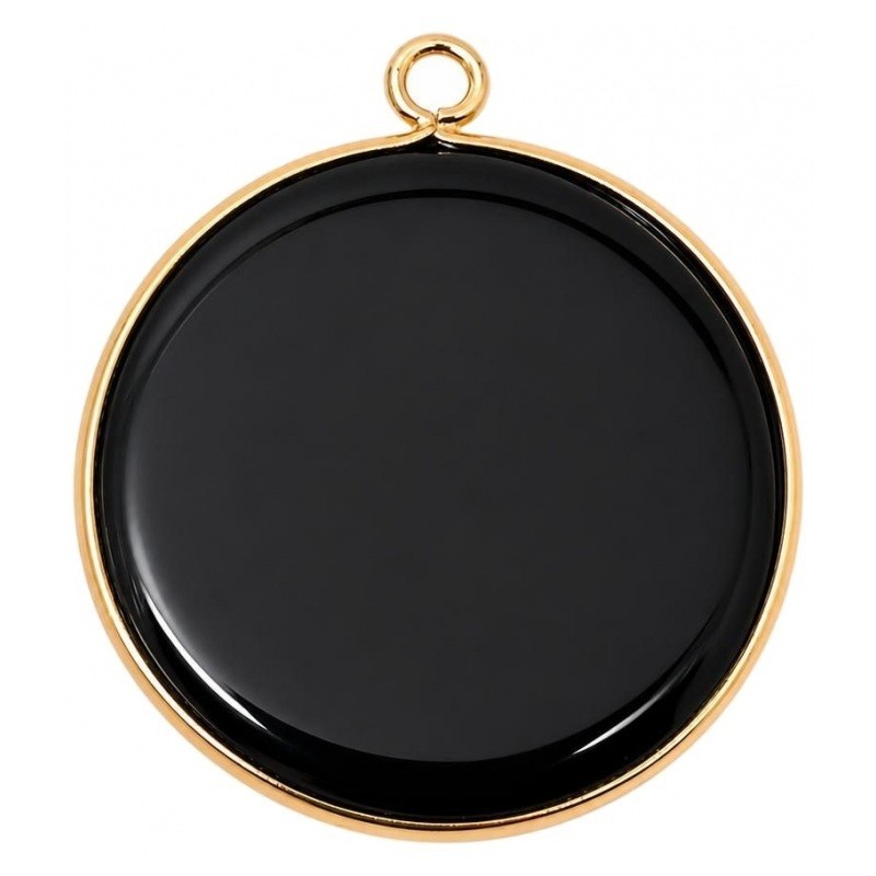 Breloque Ronde en Pierre Naturelle Obsidienne Métal Doré 30mm