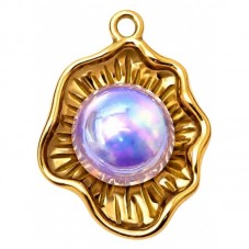 Breloque Coquillage avec Perle d'Imitation en Acier Inoxydable Doré 18x13mm pour la Création de Bijoux Fantaisie - DIY
