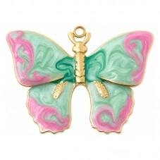 Breloque Papillon en Émail Acier Inoxydable Doré 30x20mm pour la Création de Bijoux Fantaisie - DIY
