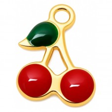 4 Breloques Cerises 3D en Émail Acier Inoxydable Doré 10x7mm pour la Création de Bijoux Fantaisie - DIY