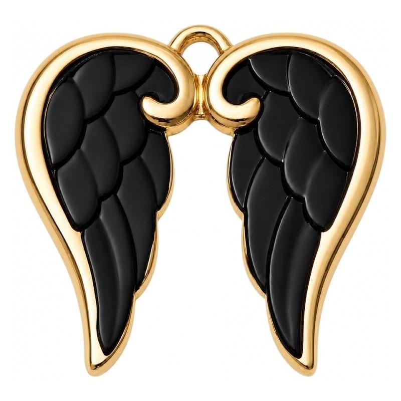 Breloque Ailes d'Ange Noires Gothique en Émail Acier Inoxydable Doré 23x23mm