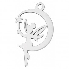 Breloque Fée Lune en Acier Inoxydable Argenté 17x10mm pour la Création de Bijoux Fantaisie - DIY