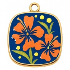 Breloque Fleur Hibiscus en Émail Acier Inoxydable Doré 21x19mm pour la Création de Bijoux Fantaisie - DIY