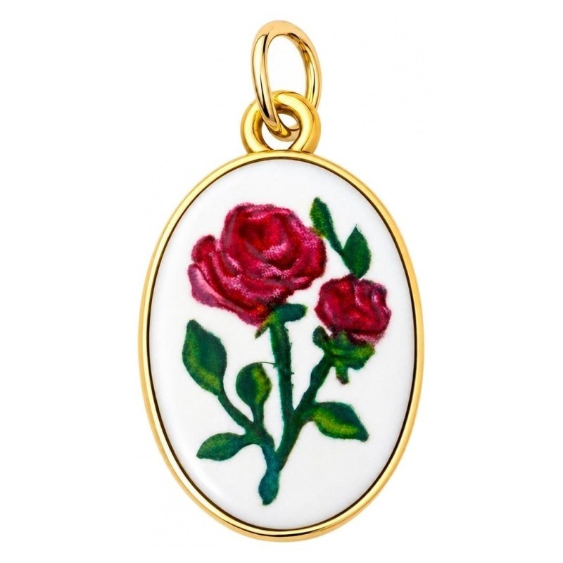 Breloque Roses Bordeaux 3D en Émail Métal Doré 23x14mm