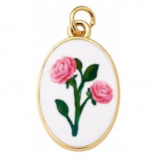 Breloque Bouquet Fleuri Rose 3D en Émail Métal Doré 23x14mm pour la Création de Bijoux Fantaisie - DIY