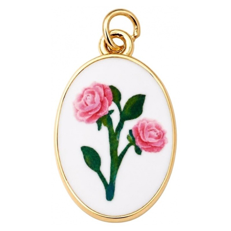 Breloque Bouquet Fleuri Rose 3D en Émail Métal Doré 23x14mm