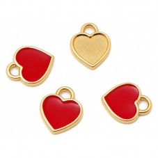 4 Breloques Coeur en Émail Rouge Métal Doré 8x7mm pour la Création de Bijoux Fantaisie - DIY