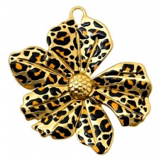 Breloque Fleur Stylisée Léopard en Émail Acier Inoxydable Doré 40x27mm pour la Création de Bijoux Fantaisie - DIY