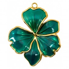 Breloque Fleur Stylisée en Émail Vert Acier Inoxydable Doré 32x25mm pour la Création de Bijoux Fantaisie - DIY