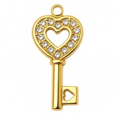 Breloque Clé en Acier Inoxydable Doré avec Strèss 19x9mm pour la Création de Bijoux Fantaisie - DIY