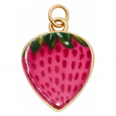 Breloque Fraise 3D en Émail Métal Doré 20x14mm pour la Création de Bijoux Fantaisie - DIY