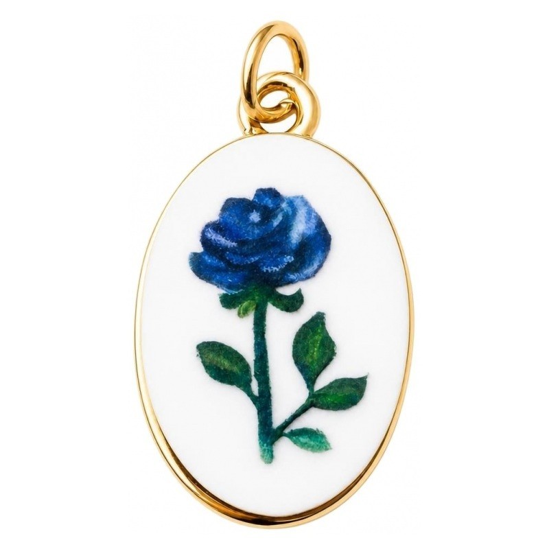 Breloque Fleur Bleue 3D en Émail Métal Doré 25x14mm