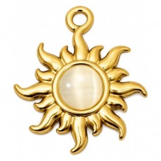 Breloque Soleil en Acier Inoxydable Doré Cabochon Oeil de Chat 28x25mm pour la Création de Bijoux Fantaisie - DIY