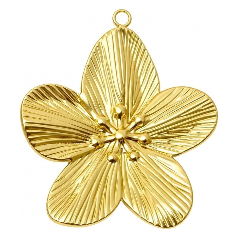 Breloque Fleur en Acier Inoxydable Doré 34x31mm