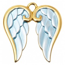 Breloque Ailes d'Ange en Émail Bleu Acier Inoxydable Doré 23x23mm pour la Création de Bijoux Fantaisie - DIY