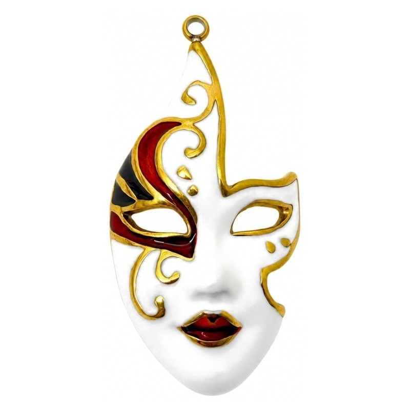 Breloque Masque Vénitien en Émail Acier Inoxydable Doré 40x21mm