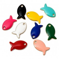 9 Breloques Poissons en Émail Assortis Métal Doré 14x8mm pour la Création de Bijoux Fantaisie - DIY