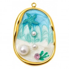Breloque Étoile de Mer Perles en Émail Acier Inoxydable Doré 32x22mm pour la Création de Bijoux Fantaisie - DIY