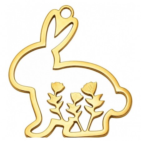 Breloque Lapin Pâques en Acier Inoxydable Doré 17x16mm