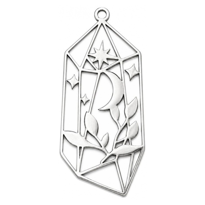 Breloque Lune Cage en Acier Inoxydable Argenté 48x21mm