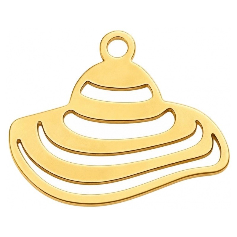 Breloque Chapeau d’Été en Acier Inoxydable Doré 15x12mm
