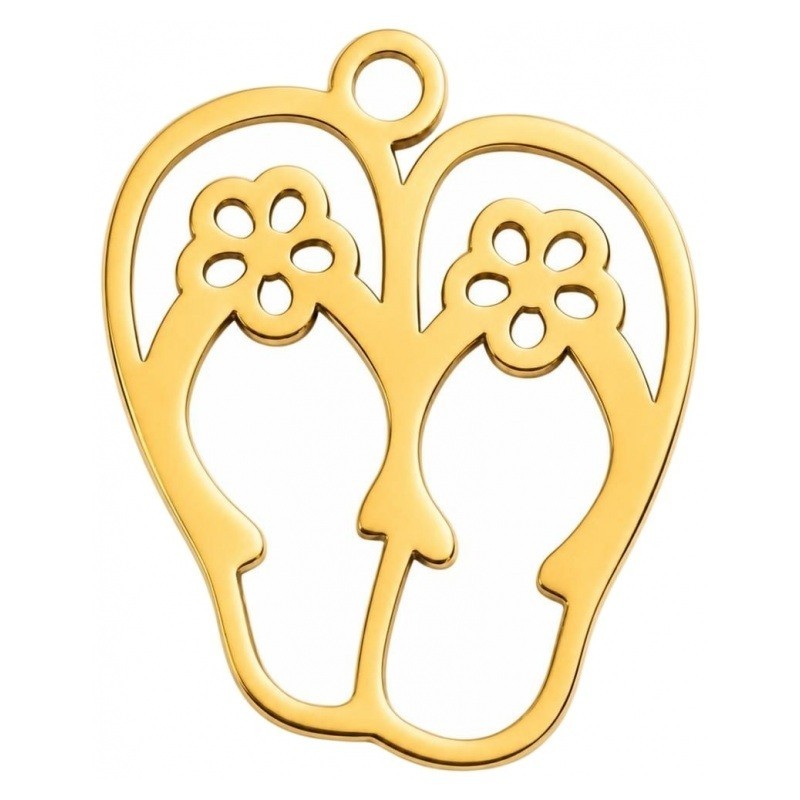 Breloque Tongs Claquettes en Acier Inoxydable Doré 16x12mm