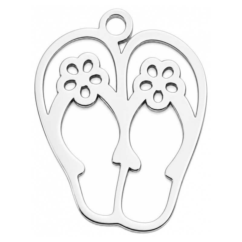Breloque Tongs Claquettes en Acier Inoxydable Argenté 16x12mm
