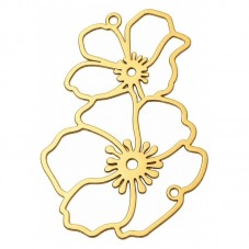 Breloque Fleurs Stylisée en Acier Inoxydable Doré 38x27mm pour la Création de Bijoux Fantaisie - DIY