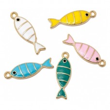 5 Breloques Poissons en Émail Acier Inoxydable Doré 23x7mm pour la Création de Bijoux Fantaisie - DIY