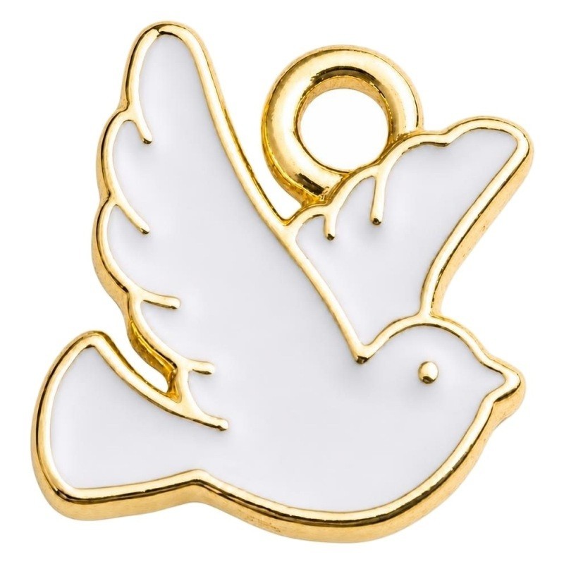 2 Breloques Colombe en Émail Blanc Métal Doré 10x10mm